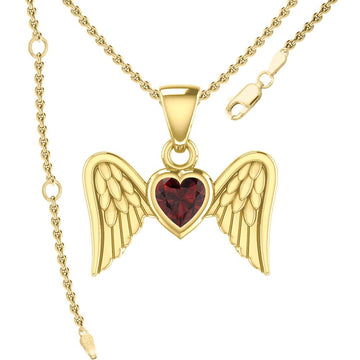 Gemstone Heart and Flying Angel Wings Yellow Gold Pendant GPD5228 - Jewelry